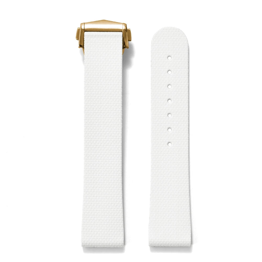 Premium Grade Soft Rubber Strap with Quick Release Deployment Clasp — Palette Colorway White with Gold Buckle