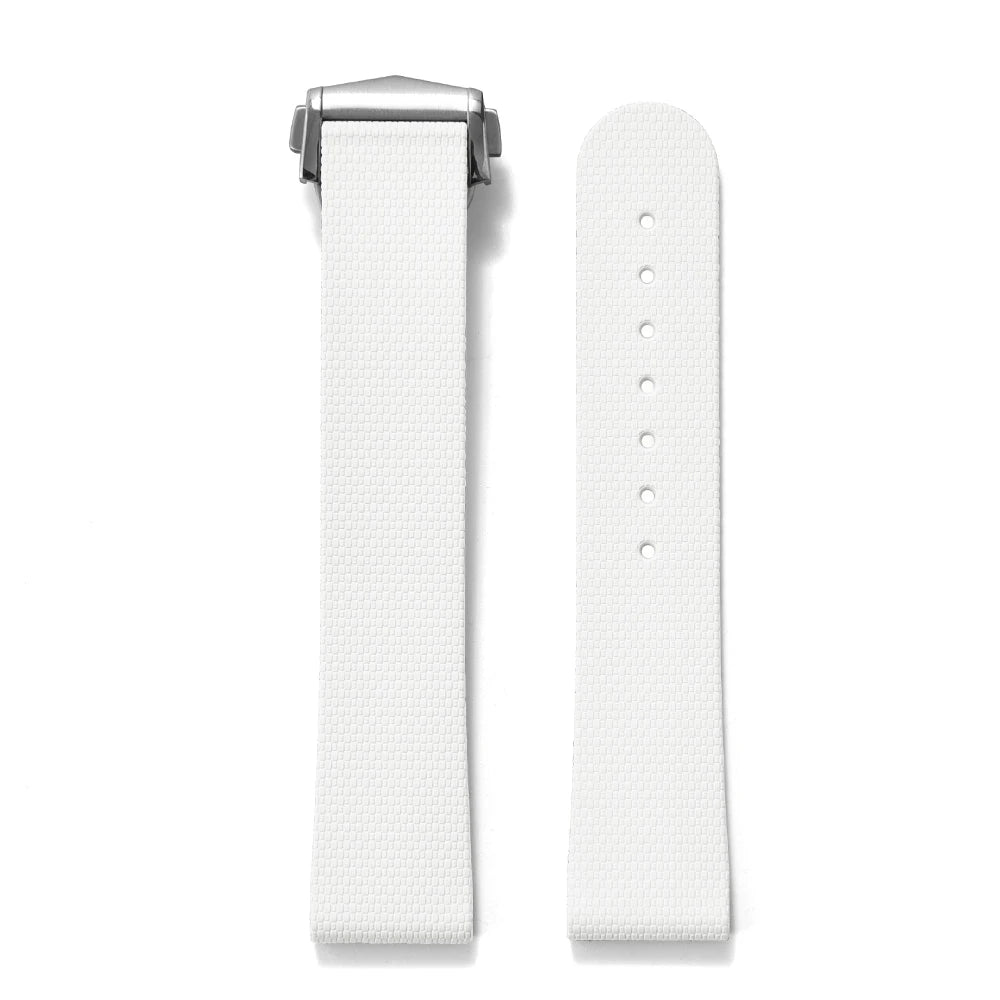 Premium Grade Soft Rubber Strap with Quick Release Deployment Clasp — Palette Colorway White with Silver Buckle