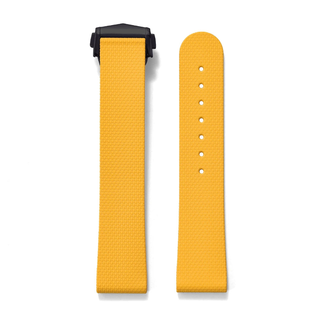 Premium Grade Soft Rubber Strap with Quick Release Deployment Clasp — Palette Colorway Yellow with Black Buckle