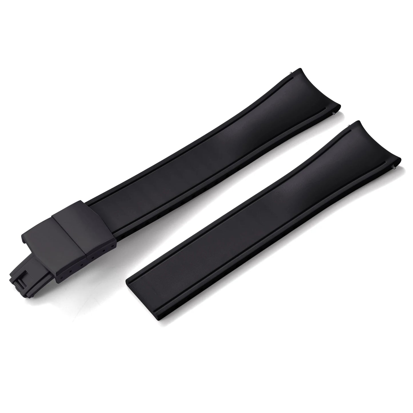 Premium Rubber CTS Curved Strap with Quick Release Butterfly Buckle Black with Black Buckle