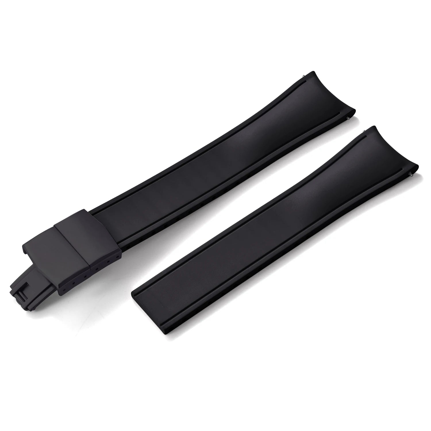 Premium Rubber CTS Curved Strap with Quick Release Butterfly Buckle Black with Black Buckle