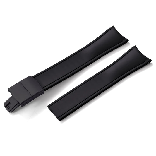 Premium Rubber CTS Curved Strap with Quick Release Butterfly Buckle Black with Black Buckle