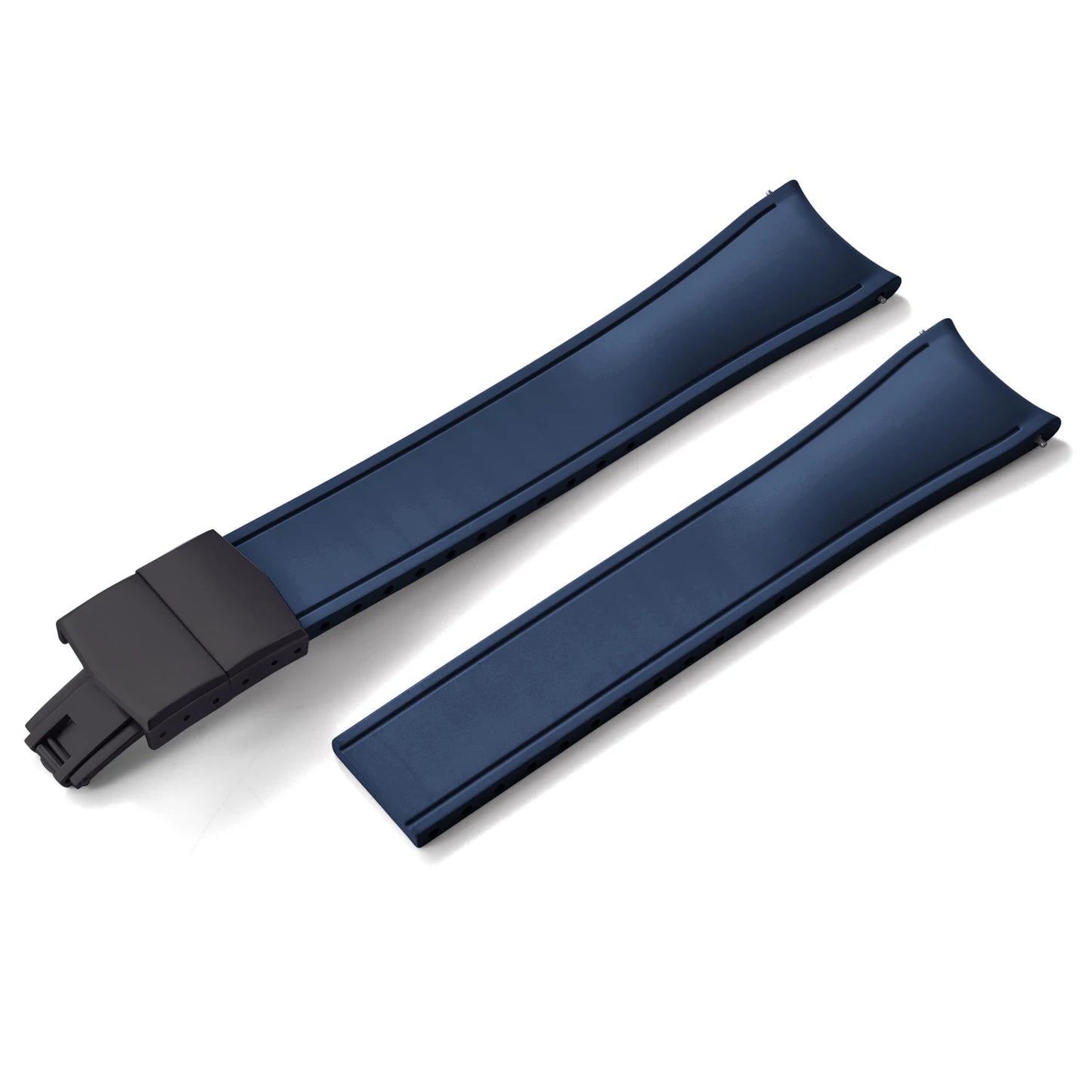 Premium Rubber CTS Curved Strap with Quick Release Butterfly Buckle Blue with Black Buckle