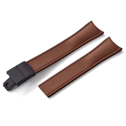 Premium Rubber CTS Curved Strap with Quick Release Butterfly Buckle Brown with Black Buckle