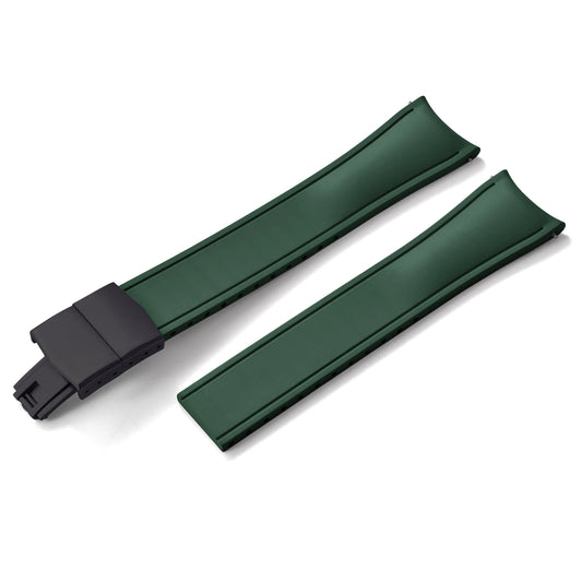 Premium Rubber CTS Curved Strap with Quick Release Butterfly Buckle Forest Green with Black Buckle