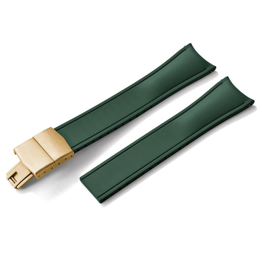 Premium Rubber CTS Curved Strap with Quick Release Butterfly Buckle Forest Green with Gold Buckle