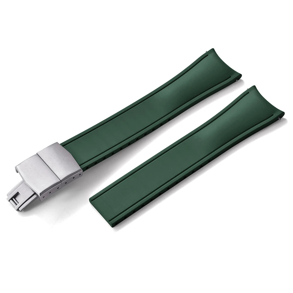 Premium Rubber CTS Curved Strap with Quick Release Butterfly Buckle Forest Green with Silver Buckle
