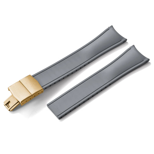 Premium Rubber CTS Curved Strap with Quick Release Butterfly Buckle Grey with Gold Buckle 
