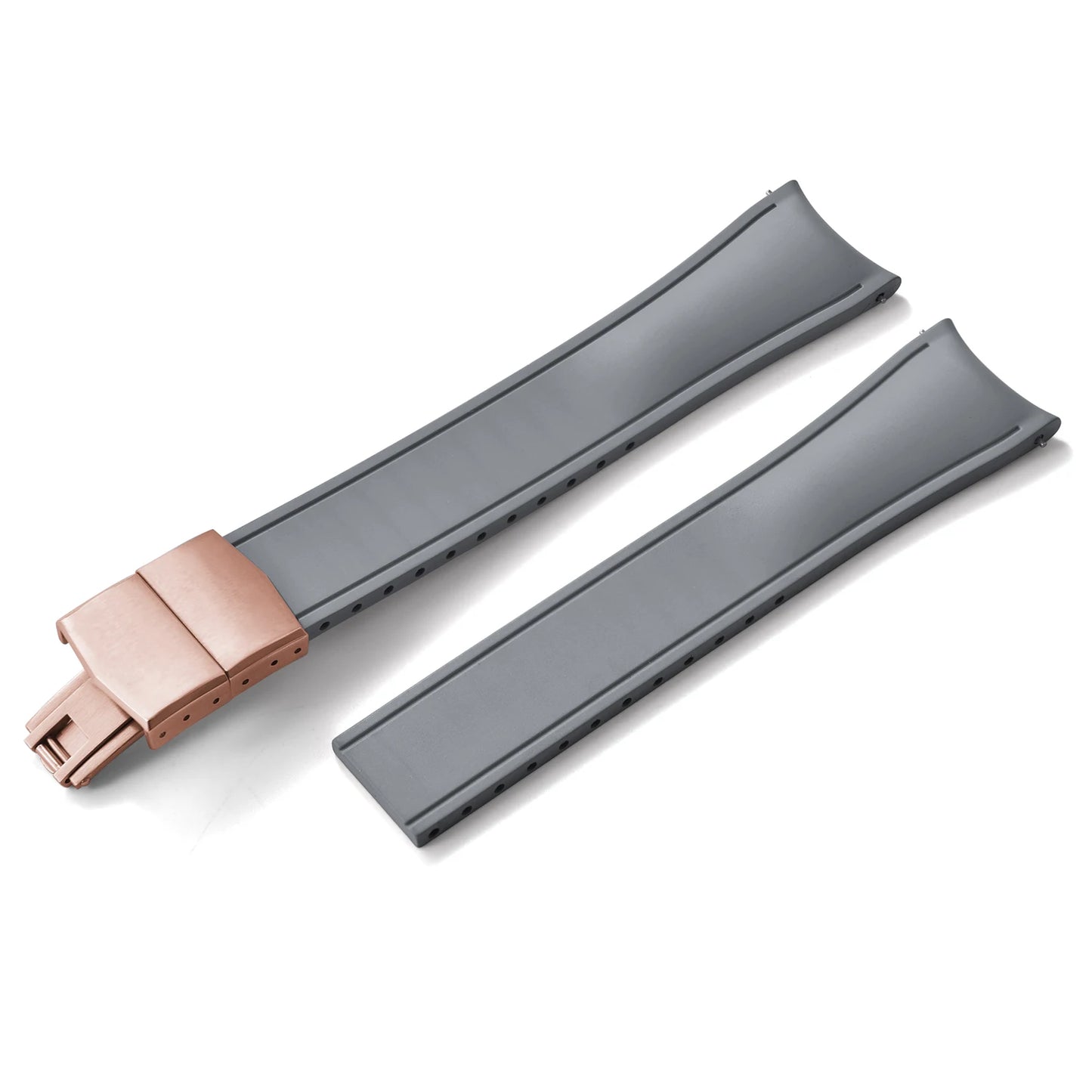 Premium Rubber CTS Curved Strap with Quick Release Butterfly Buckle Grey with Rose Gold Buckle