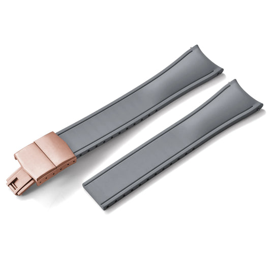 Premium Rubber CTS Curved Strap with Quick Release Butterfly Buckle Grey with Rose Gold Buckle