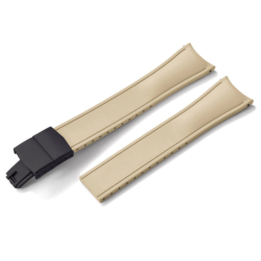 Premium Rubber CTS Curved Strap with Quick Release Butterfly Buckle Khaki with Black Buckle