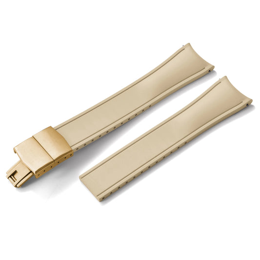 Premium Rubber CTS Curved Strap with Quick Release Butterfly Buckle Khaki with Gold Buckle 