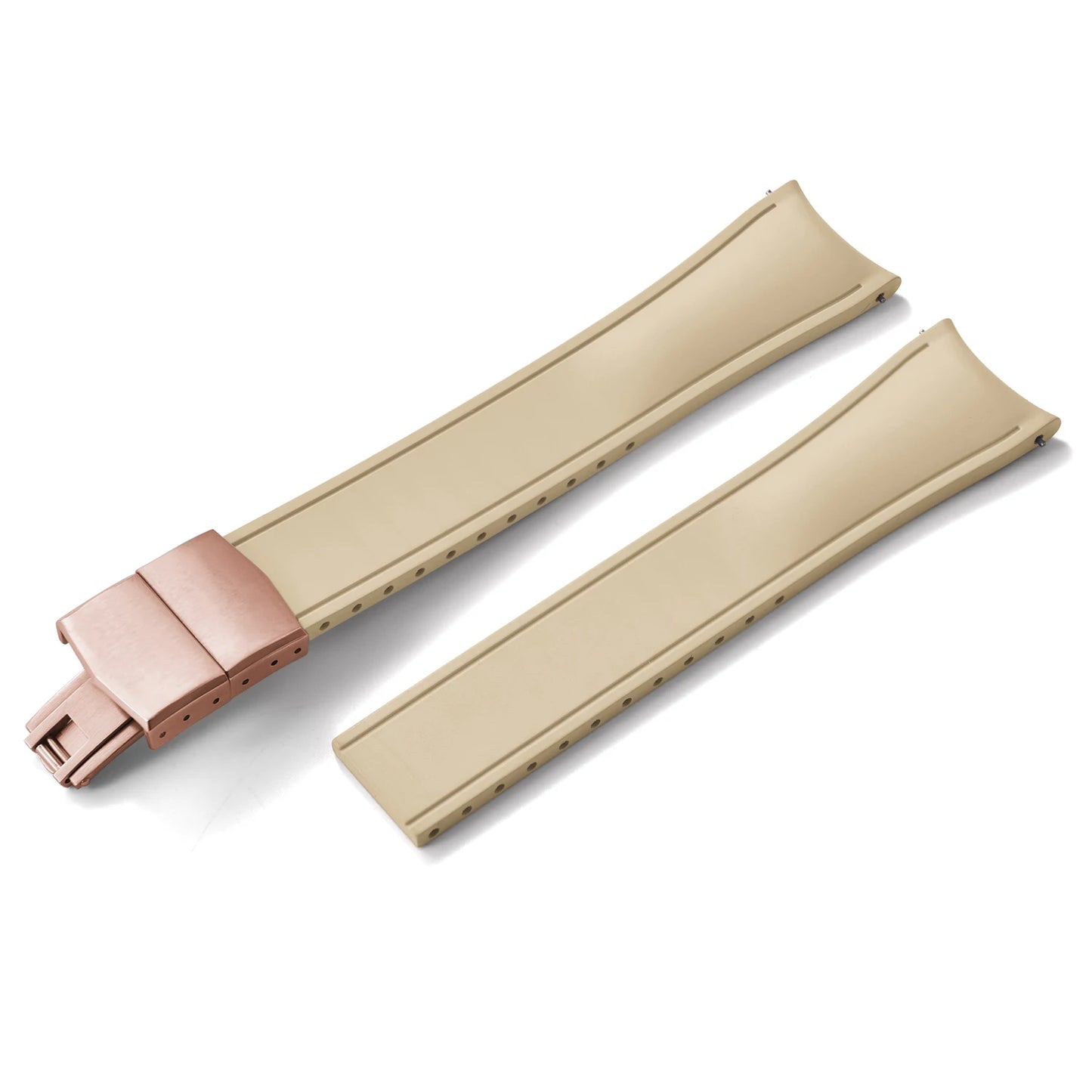 Premium Rubber CTS Curved Strap with Quick Release Butterfly Buckle Khaki with Rose Gold Buckle