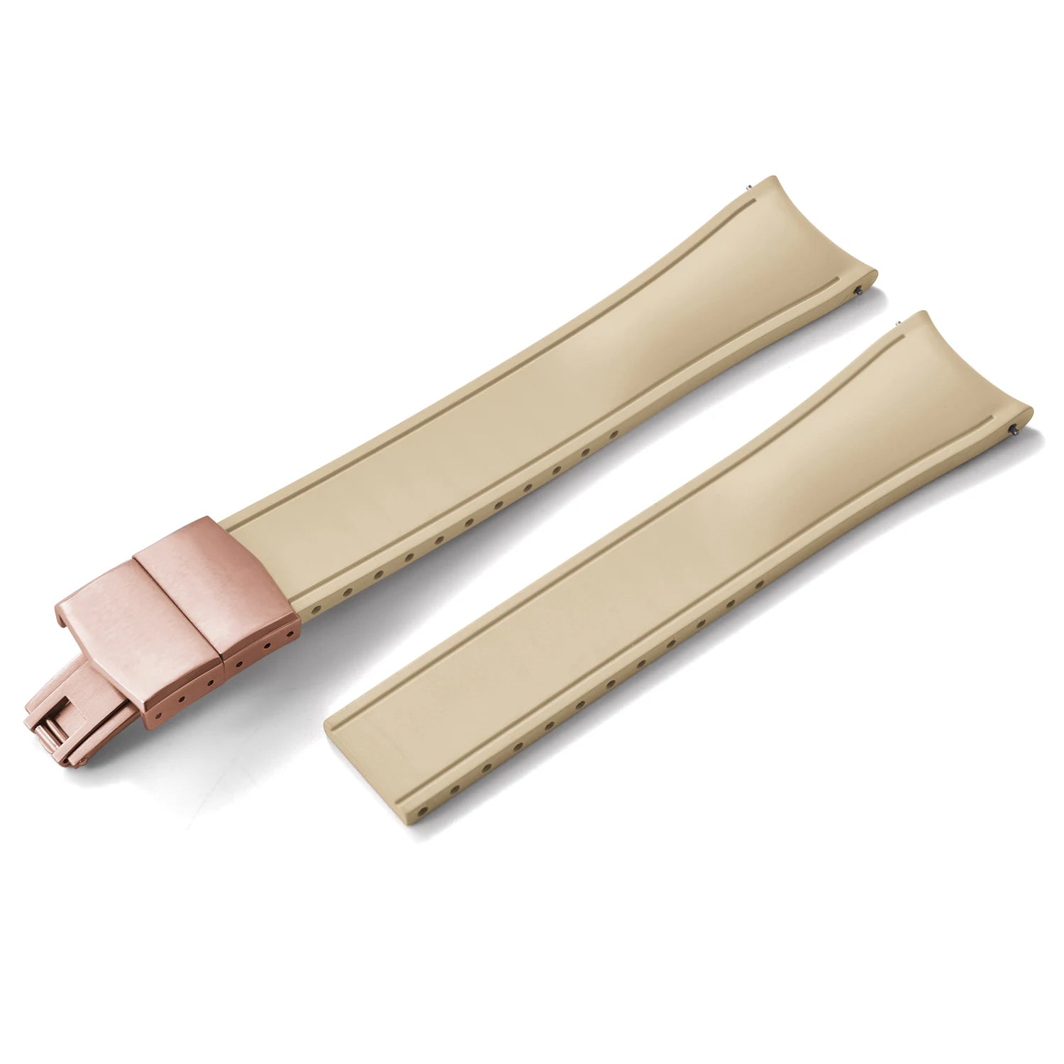 Premium Rubber CTS Curved Strap with Quick Release Butterfly Buckle Khaki with Rose Gold Buckle