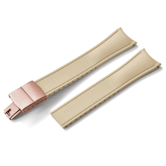 Premium Rubber CTS Curved Strap with Quick Release Butterfly Buckle Khaki with Rose Gold Buckle