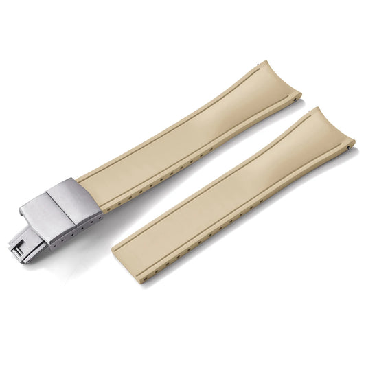 Premium Rubber CTS Curved Strap with Quick Release Butterfly Buckle Khaki with Silver Buckle