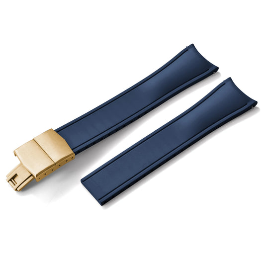 Premium Rubber CTS Curved Strap with Quick Release Butterfly Buckle Navy with Gold Buckle
