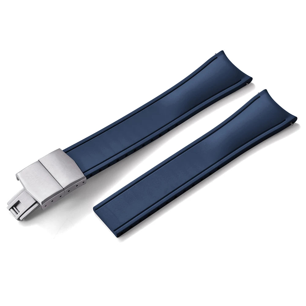 Premium Rubber CTS Curved Strap with Quick Release Butterfly Buckle Navy with Silver Buckle