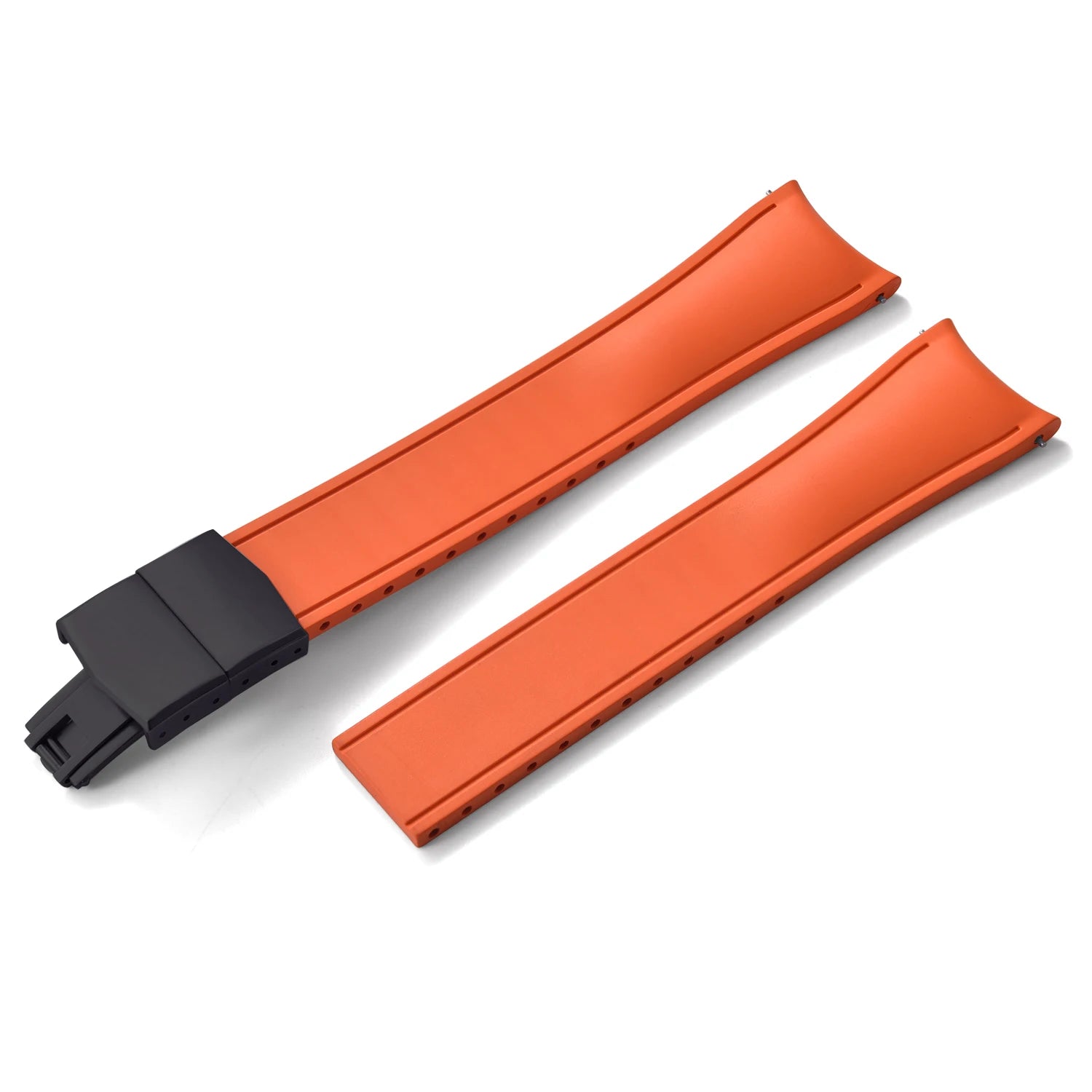 Premium Rubber CTS Curved Strap with Quick Release Butterfly Buckle Orange with Black Buckle