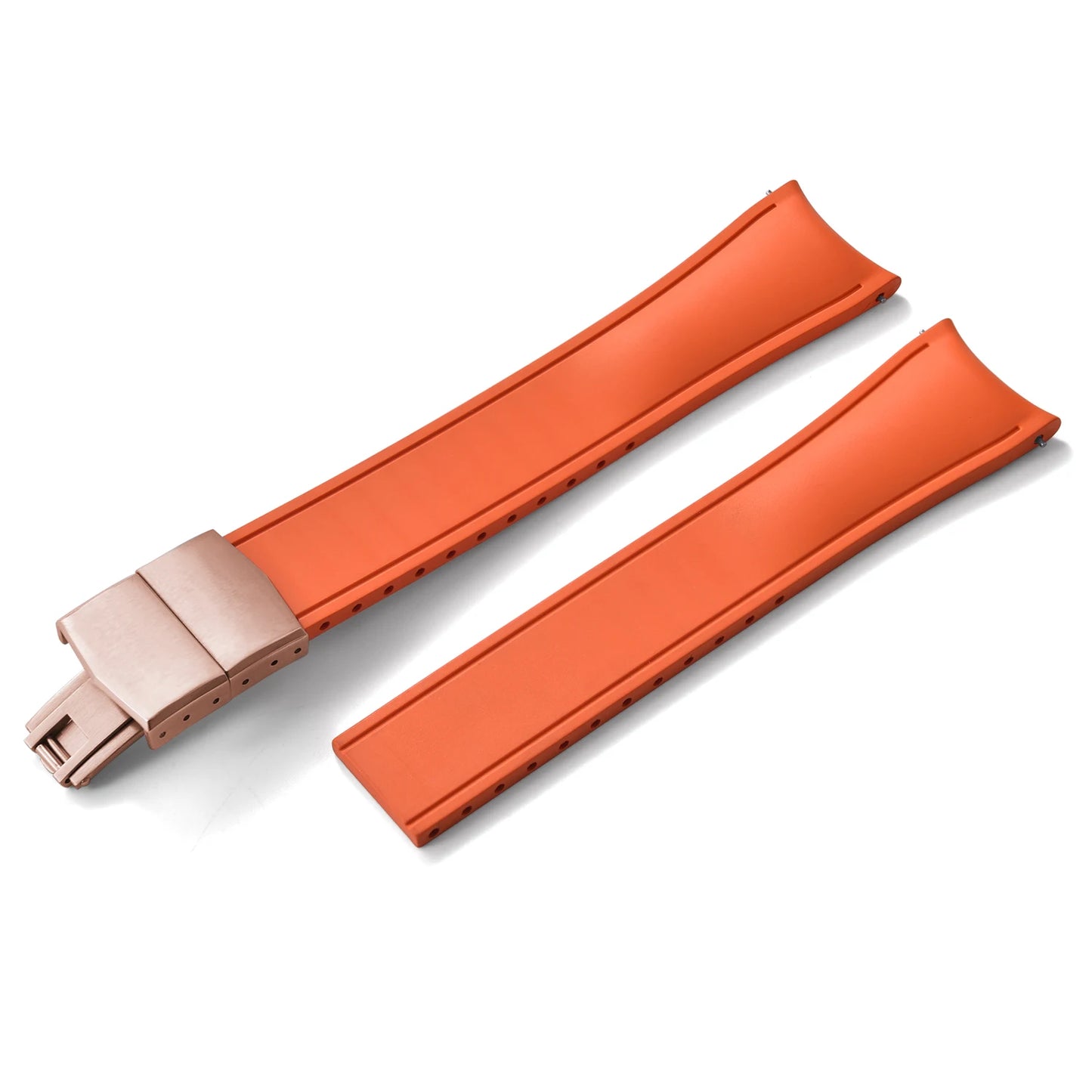 Premium Rubber CTS Curved Strap with Quick Release Butterfly Buckle Orange with Silver Buckle