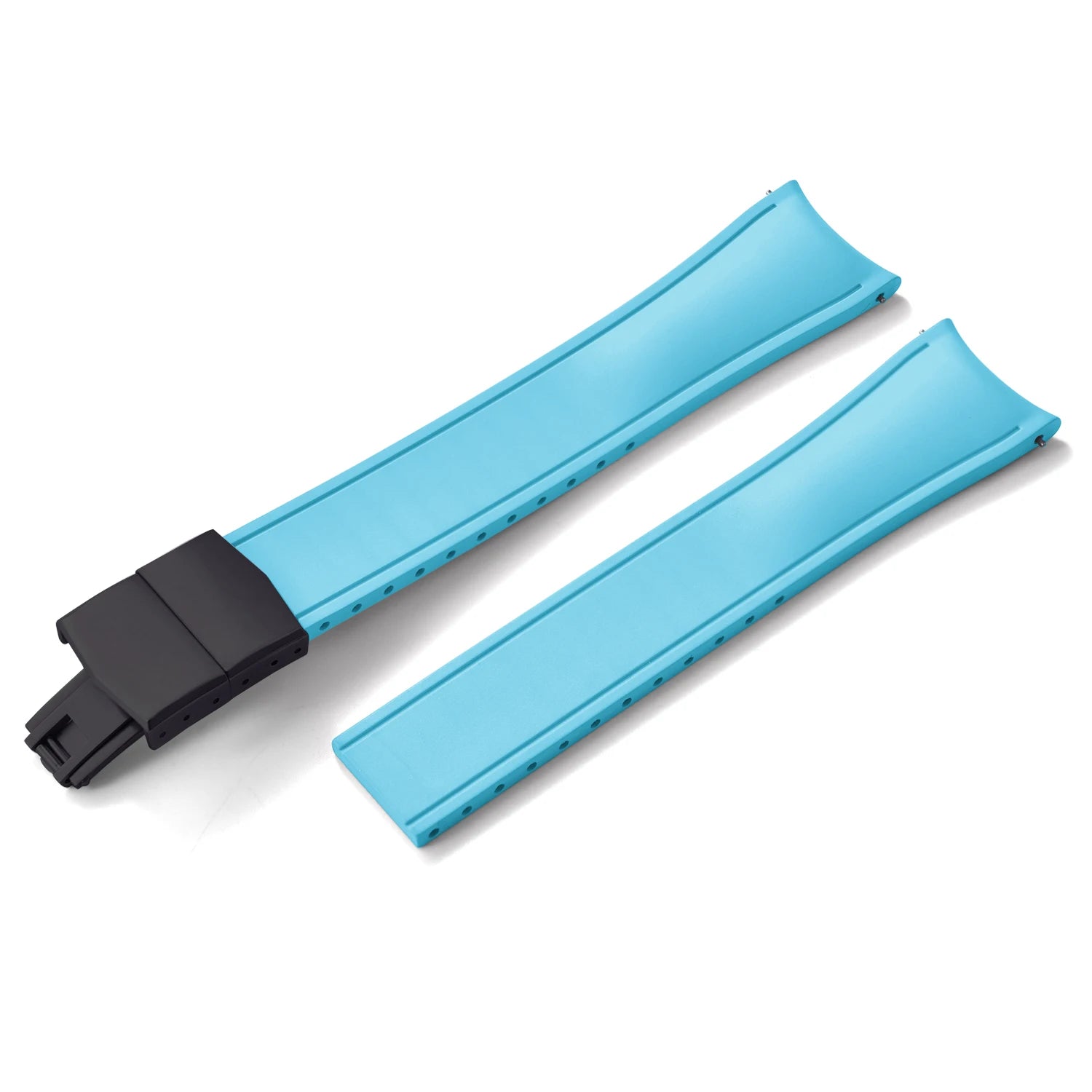 Premium Rubber CTS Curved Strap with Quick Release Butterfly Buckle Sky Blue with Black Buckle