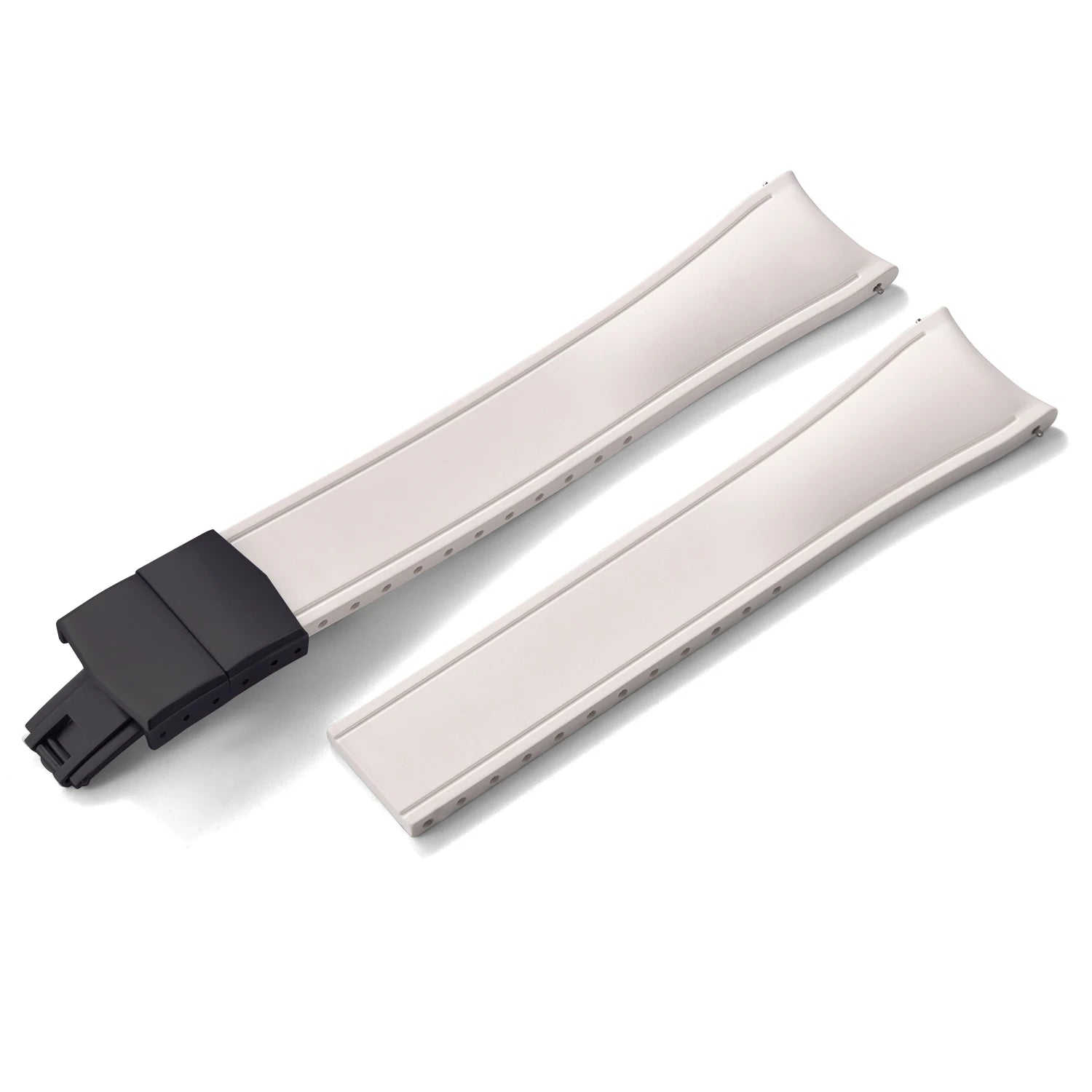 Premium Rubber CTS Curved Strap with Quick Release Butterfly Buckle White with Black Buckle