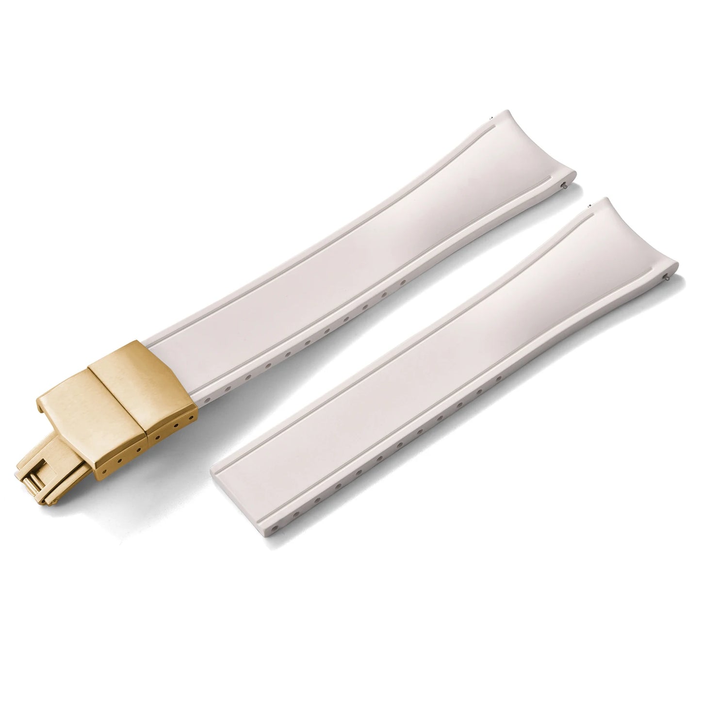 Premium Rubber CTS Curved Strap with Quick Release Butterfly Buckle White with Gold Buckle 