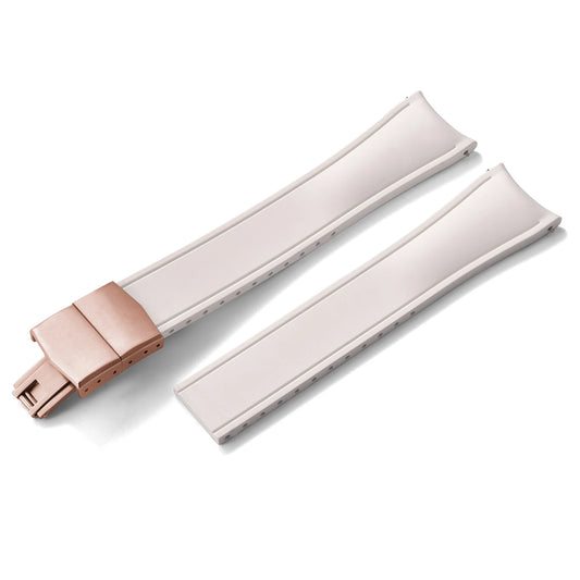 Premium Rubber CTS Curved Strap with Quick Release Butterfly Buckle White with Rose Gold Buckle