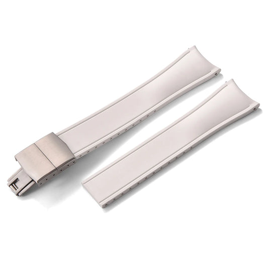 Premium Rubber CTS Curved Strap with Quick Release Butterfly Buckle White with Silver Buckle