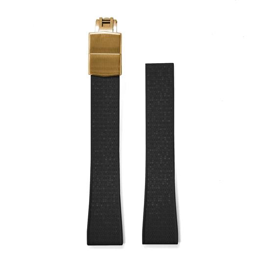 Premium Rubber CTS Mosaic Strap with Quick Release Butterfly Buckle Black Strap Gold Buckle