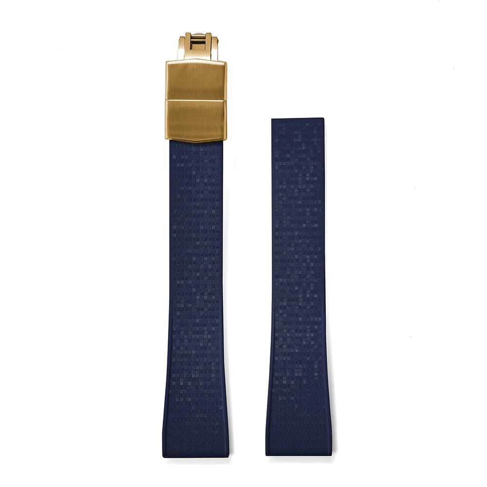 Premium Rubber CTS Mosaic Strap with Quick Release Butterfly Buckle Blue Strap Gold Buckle