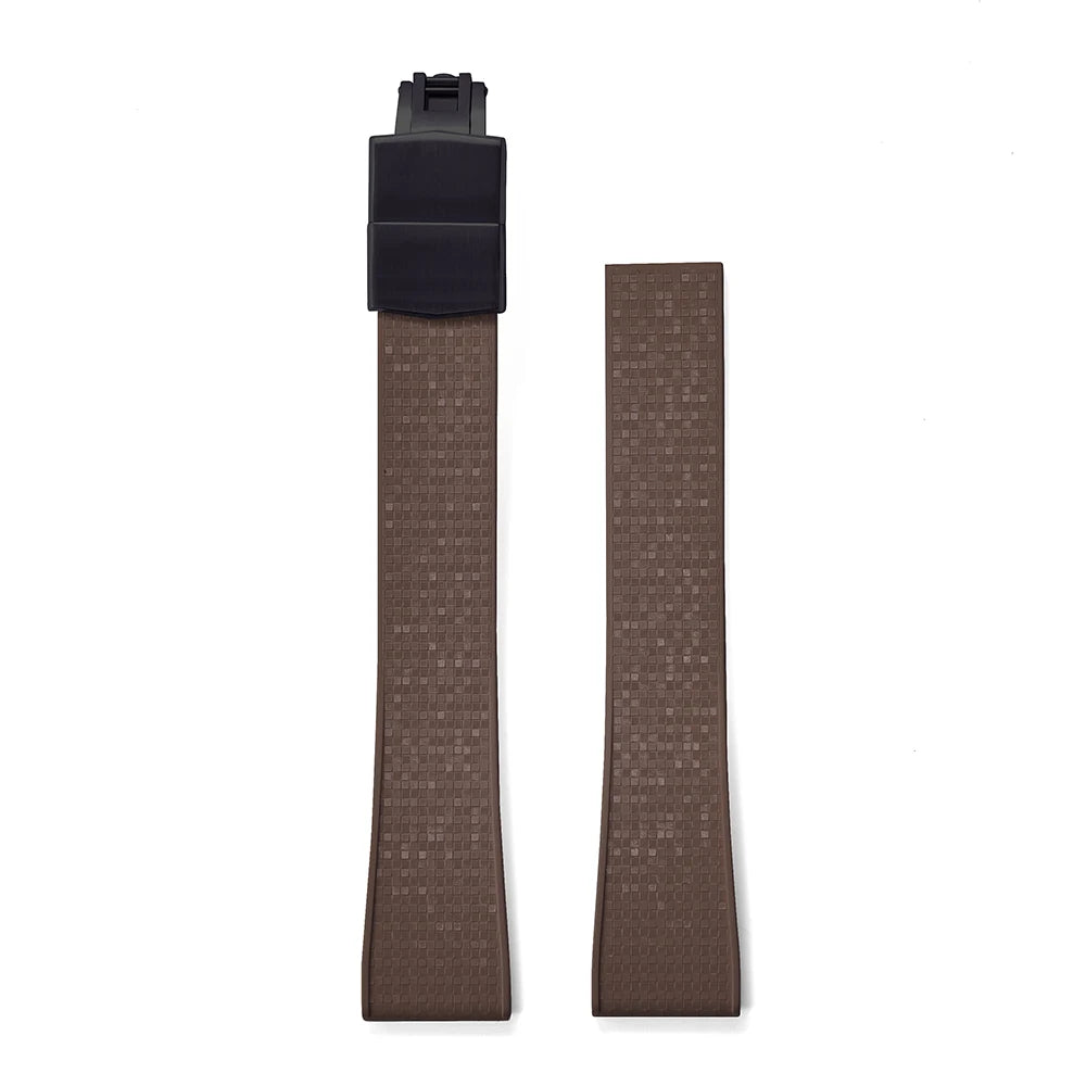 Premium Rubber CTS Mosaic Strap with Quick Release Butterfly Buckle Brown Strap Black Buckle