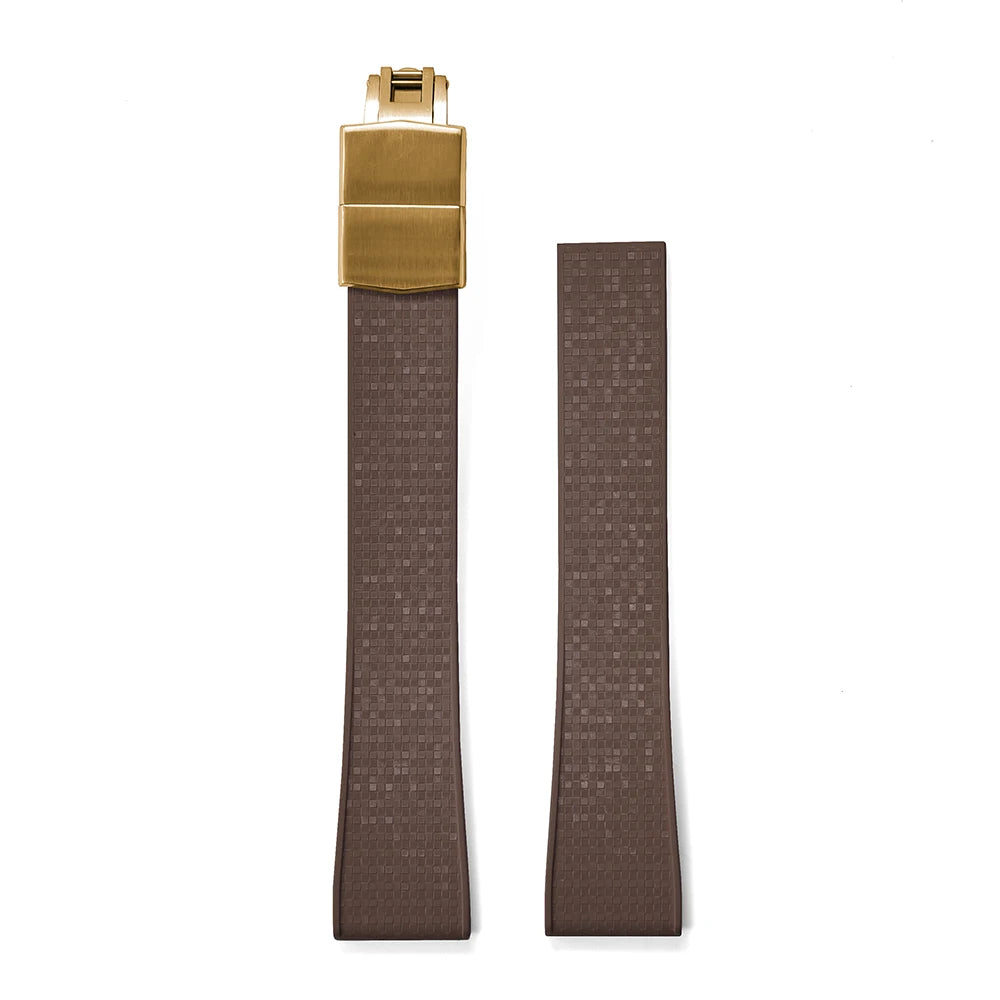 Premium Rubber CTS Mosaic Strap with Quick Release Butterfly Buckle Brown Strap Gold Buckle