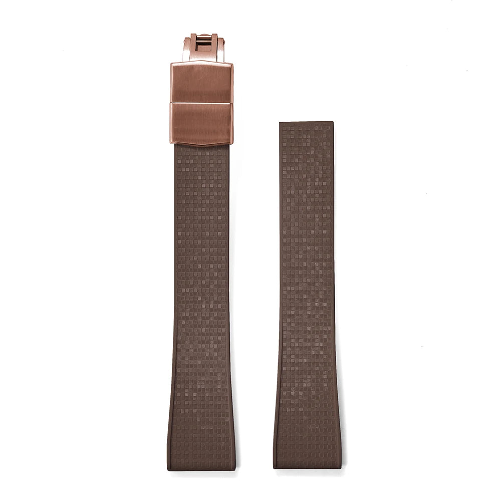 Premium Rubber CTS Mosaic Strap with Quick Release Butterfly Buckle Brown Strap Rose Gold Buckle