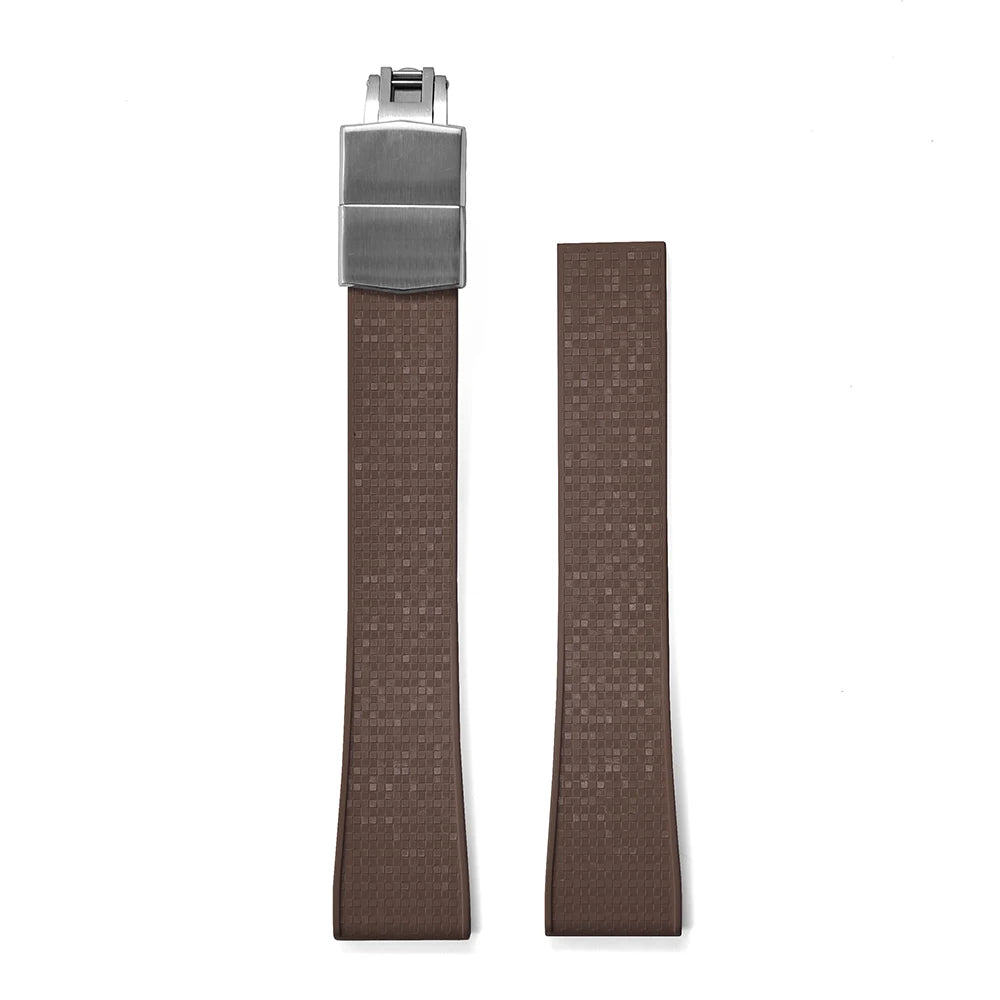 Premium Rubber CTS Mosaic Strap with Quick Release Butterfly Buckle Brown Strap Silver Buckle
