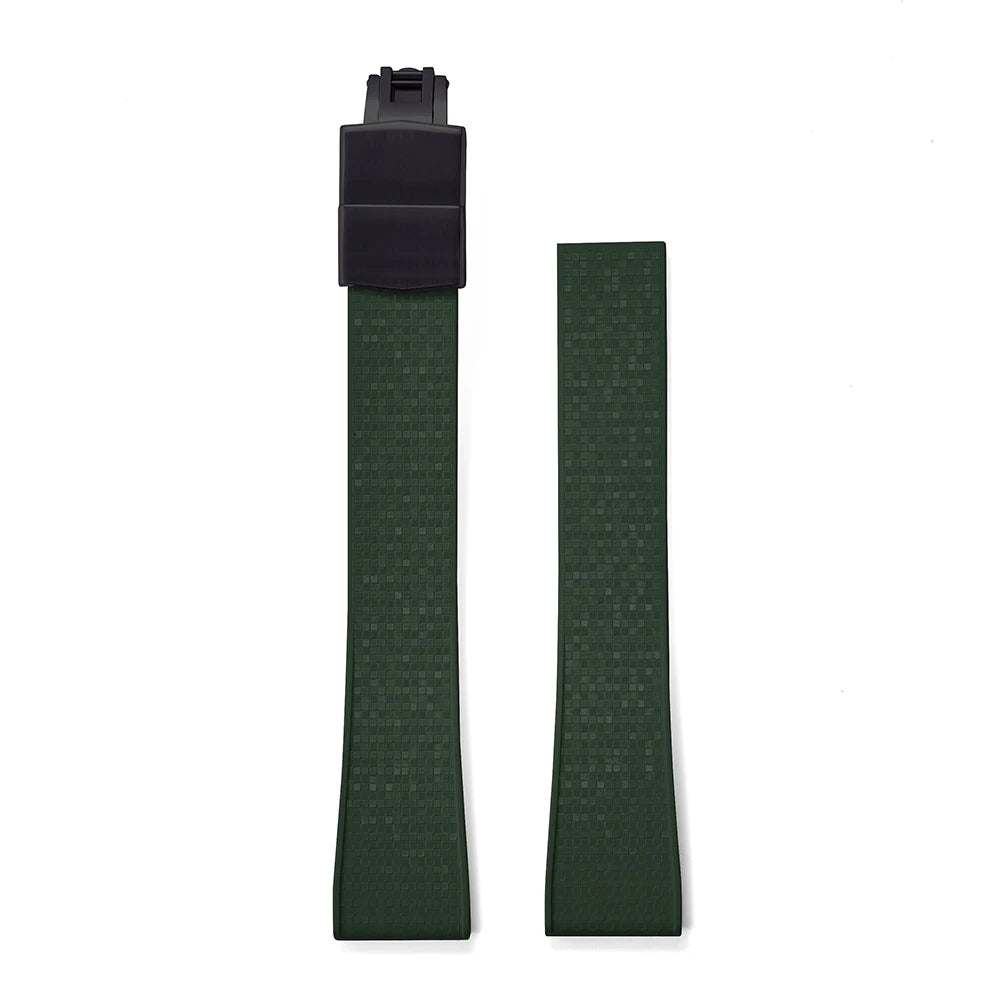 Premium Rubber CTS Mosaic Strap with Quick Release Butterfly Buckle Forest Green Strap Black Buckle