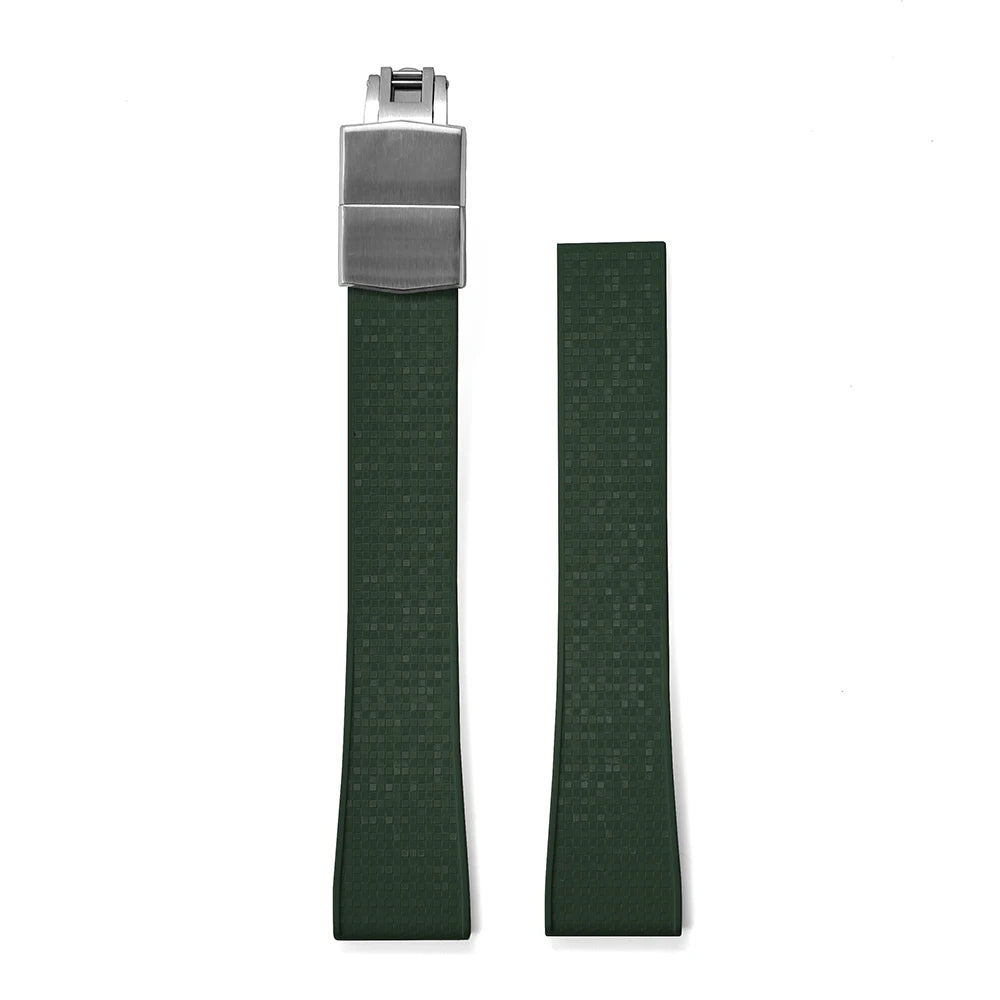 Premium Rubber CTS Mosaic Strap with Quick Release Butterfly Buckle Forest Green Strap Silver Buckle
