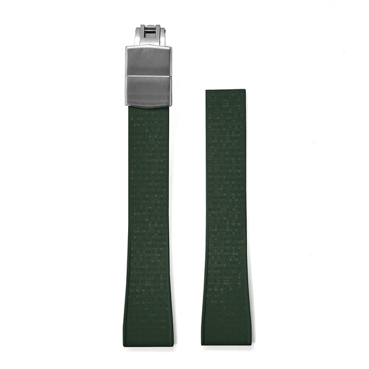 Premium Rubber CTS Mosaic Strap with Quick Release Butterfly Buckle Forest Green Strap Silver Buckle
