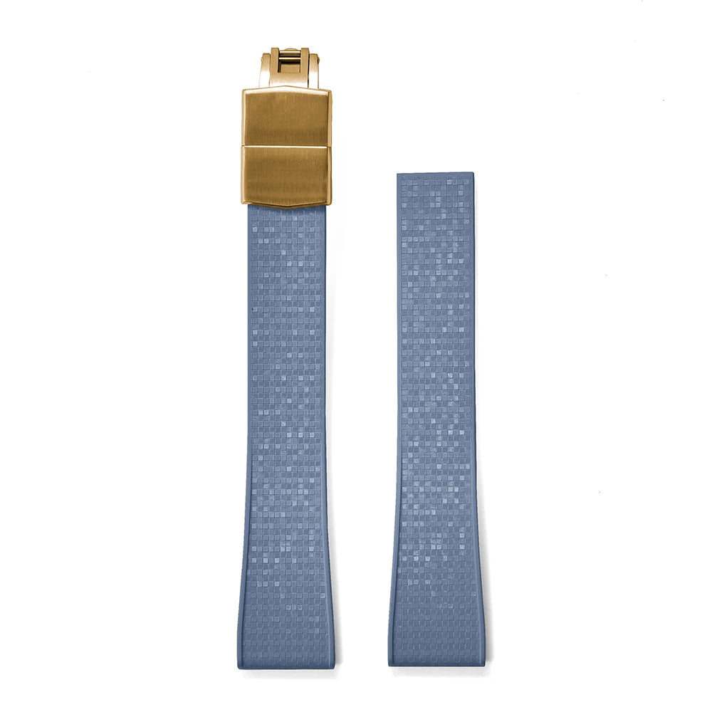 Premium Rubber CTS Mosaic Strap with Quick Release Butterfly Buckle Light Blue Strap Gold Buckle