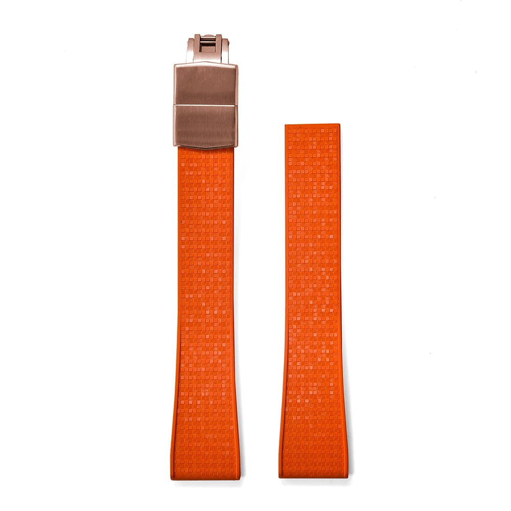Premium Rubber CTS Mosaic Strap with Quick Release Butterfly Buckle Orange Strap Rose Gold Buckle