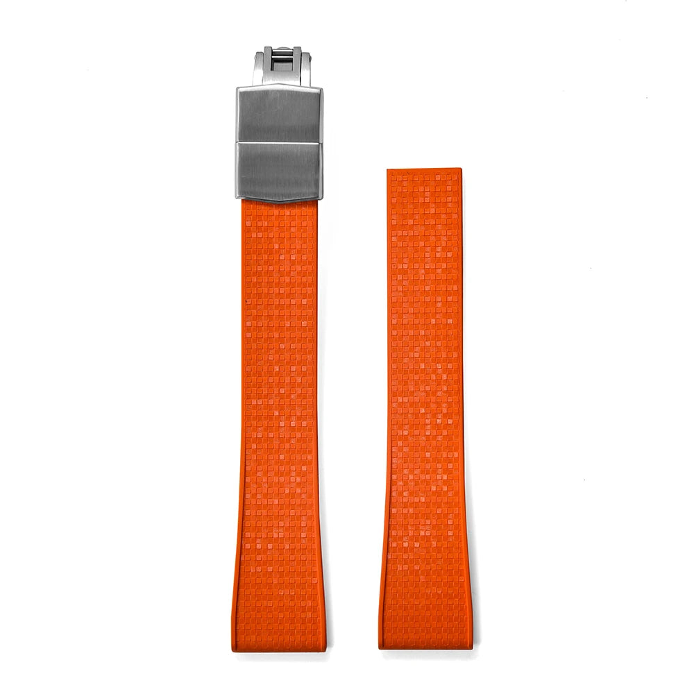 Premium Rubber CTS Mosaic Strap with Quick Release Butterfly Buckle Orange Strap Silver Buckle