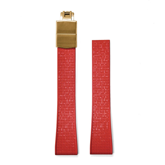 Premium Rubber CTS Mosaic Strap with Quick Release Butterfly Buckle Red Strap Gold Buckle