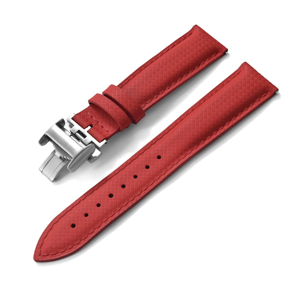 Red FKM Sailcloth-Style Quick Release Rubber Strap with Silver Deployment Clasp