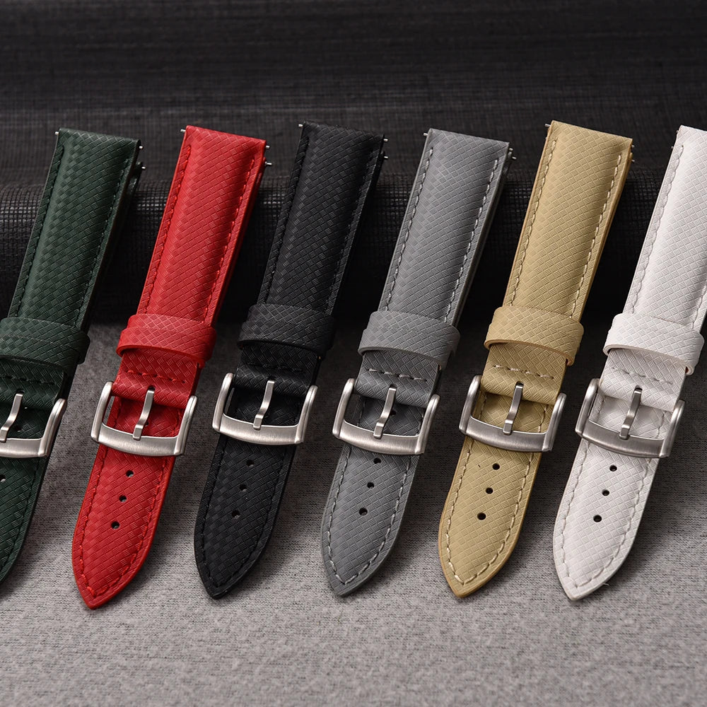 Hybrid FKM Sailcloth Leather and Rubber Strap with Pin Buckle