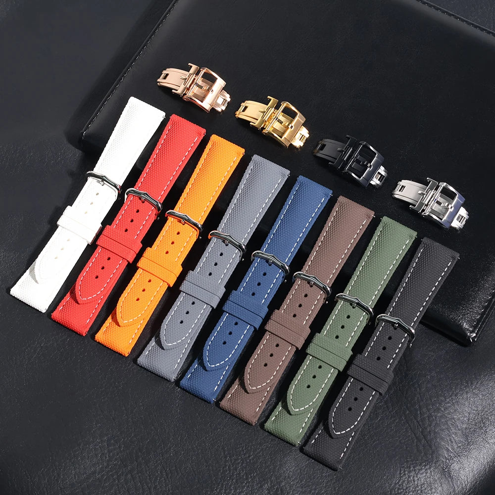 Premium Quality Soft Rubber Strap with White Stitching and Quick Release Butterfly Clasp