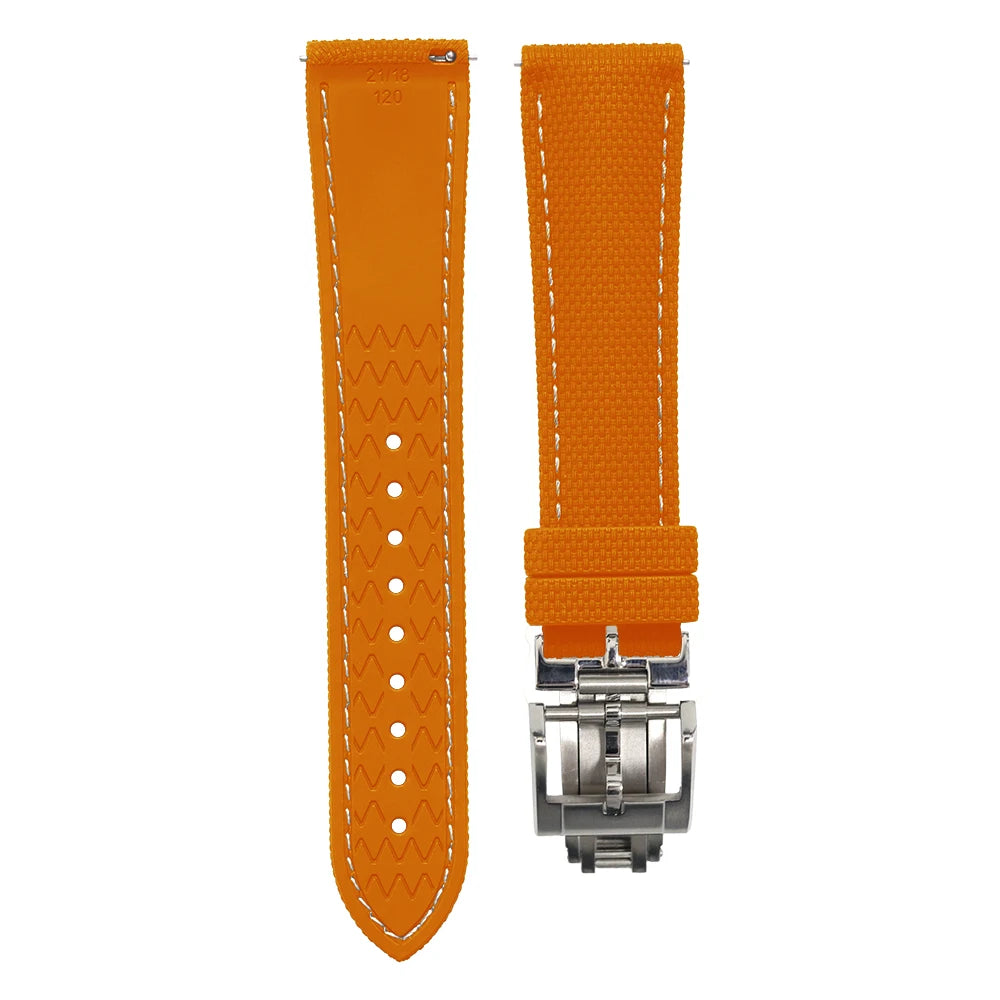 Premium Quality Soft Rubber Strap with White Stitching and Quick Release Butterfly Clasp
