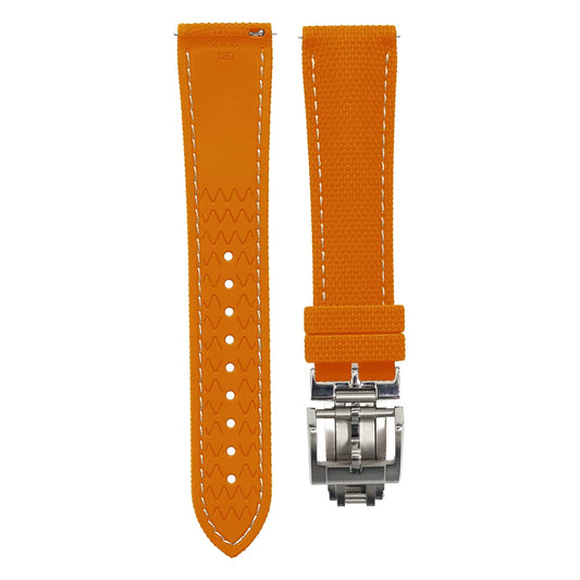 Premium Quality Soft Rubber Strap with White Stitching and Quick Release Butterfly Clasp