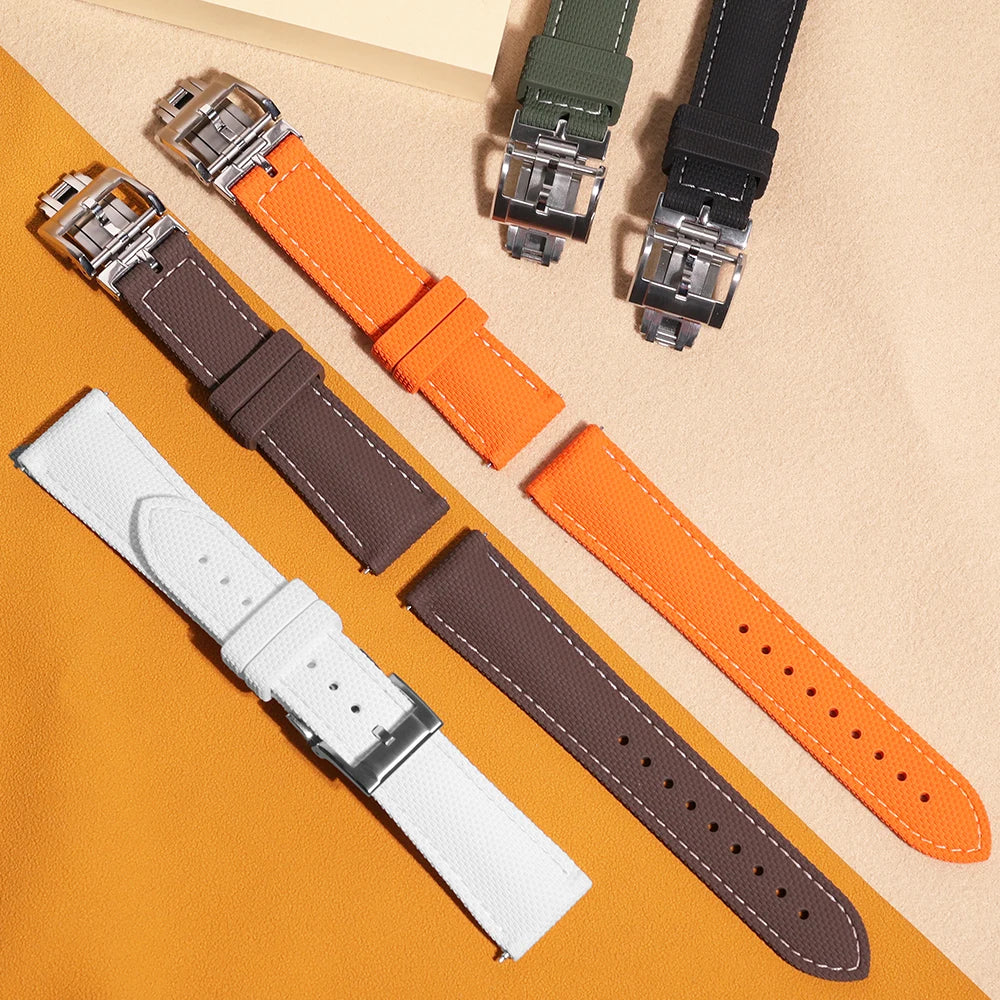 Premium Quality Soft Rubber Strap with White Stitching and Quick Release Butterfly Clasp