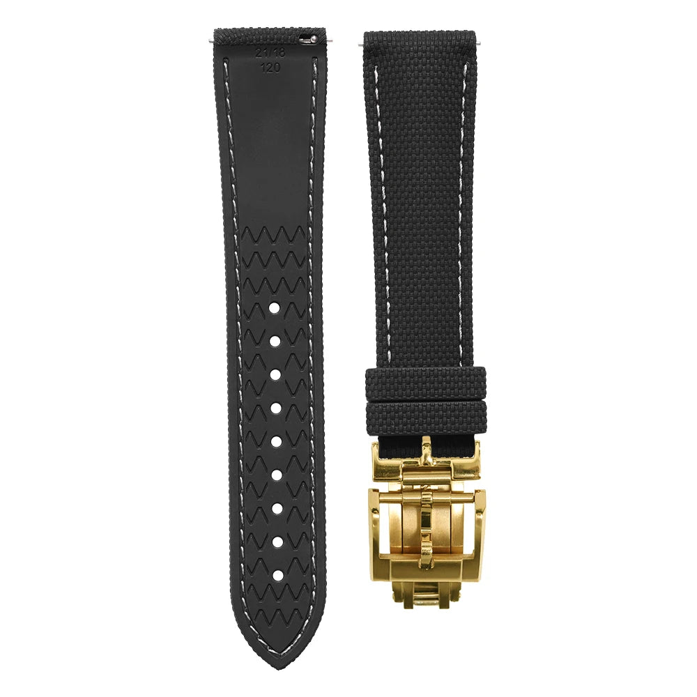 Premium Quality Soft Rubber Strap with White Stitching and Quick Release Butterfly Clasp