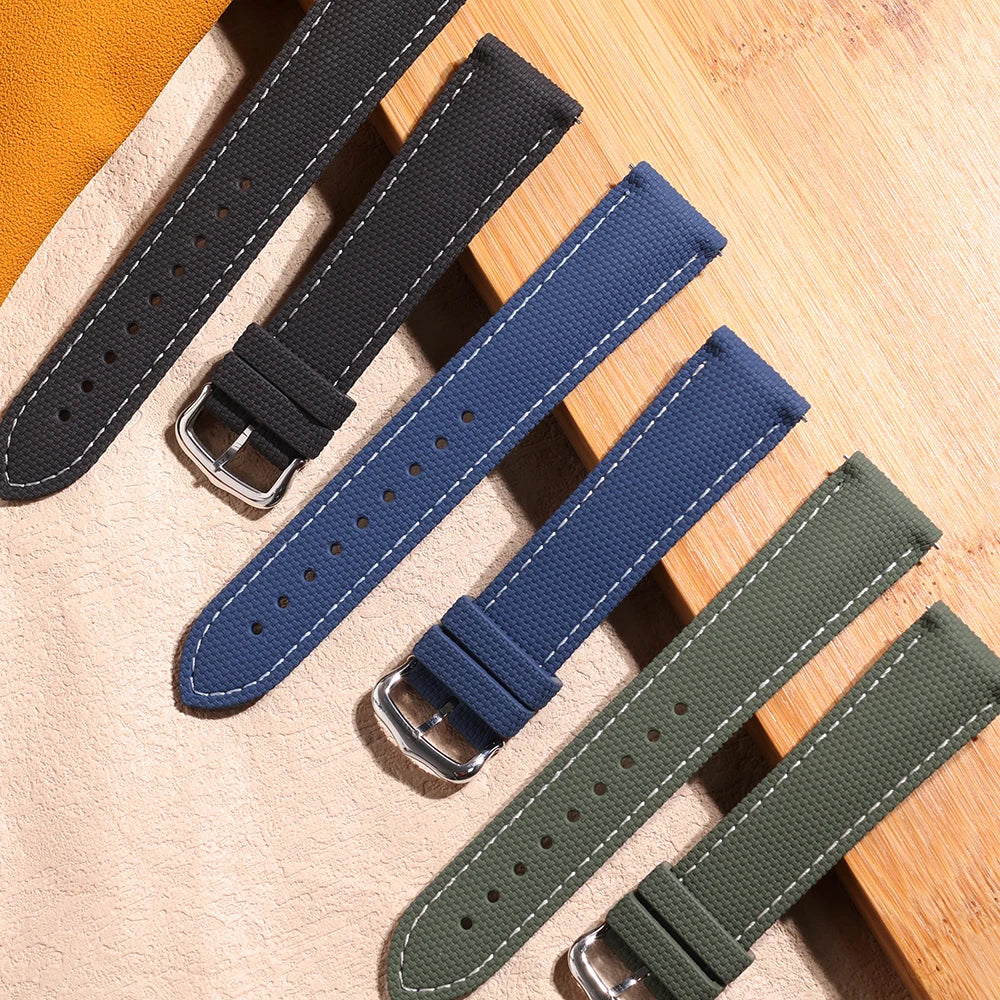 Premium Quality Soft Rubber Strap with White Stitching and Quick Release Butterfly Clasp